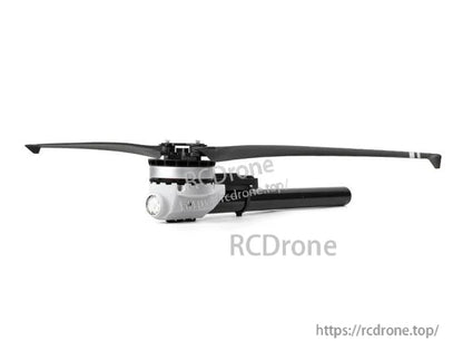 Side view of a T-Motor folding drone propeller assembly with long black blades and hub mount