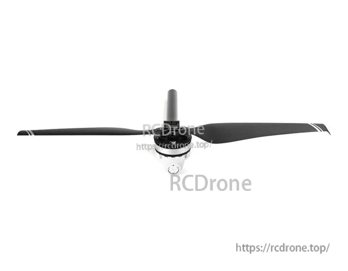 T-Motor black two-blade drone propeller with central hub adapter, front view on white background