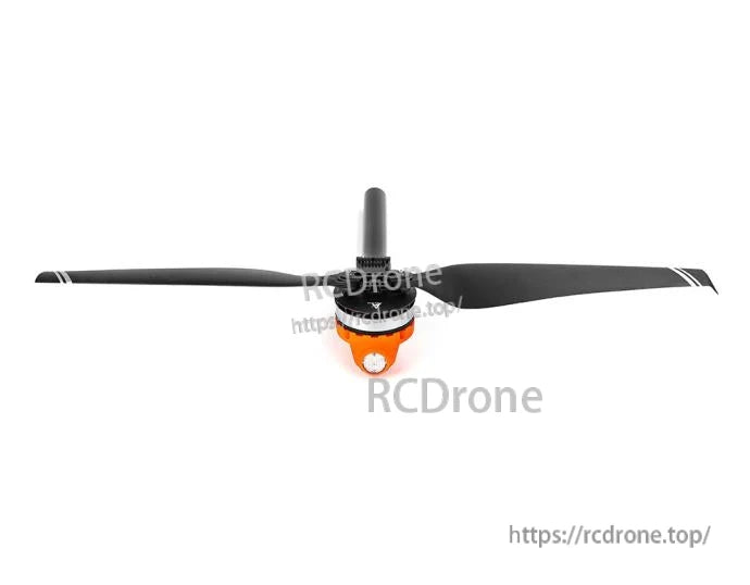 T-Motor two-blade propeller with orange spinner and central shaft on a white background