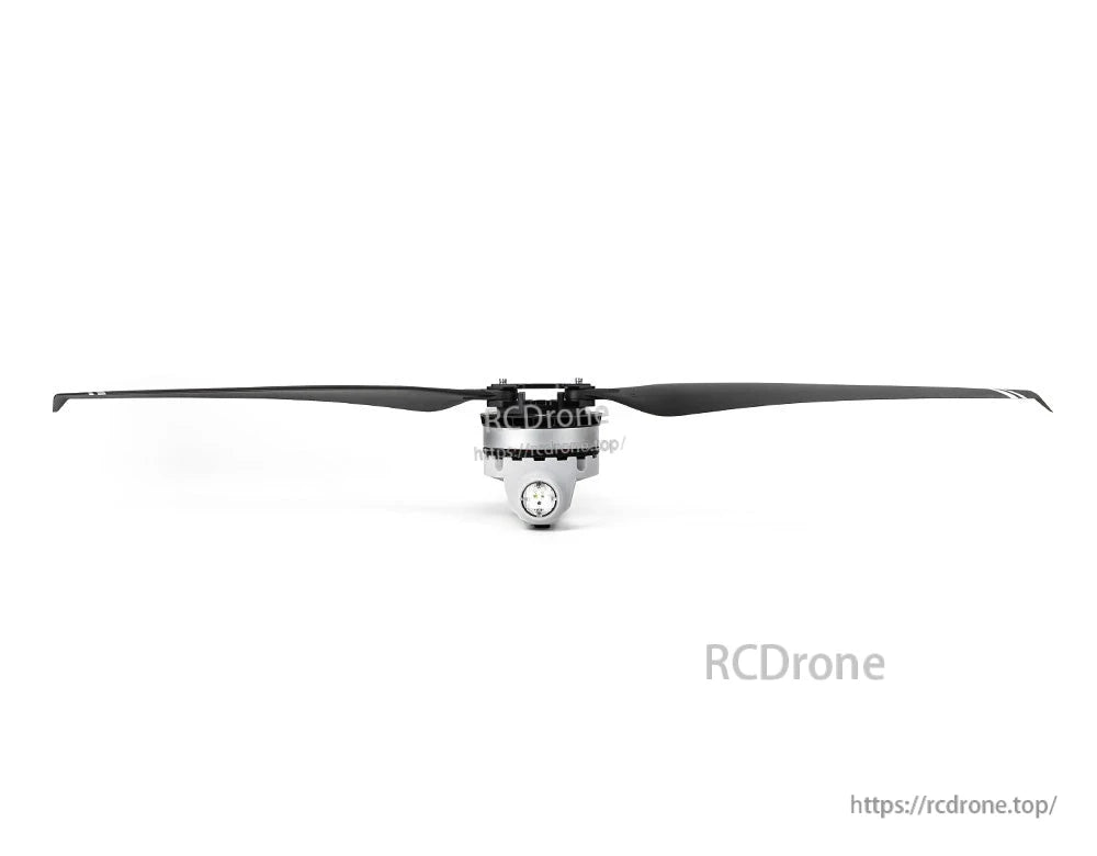 T-Motor two-blade drone propeller mounted on a motor hub, viewed straight on against a white background