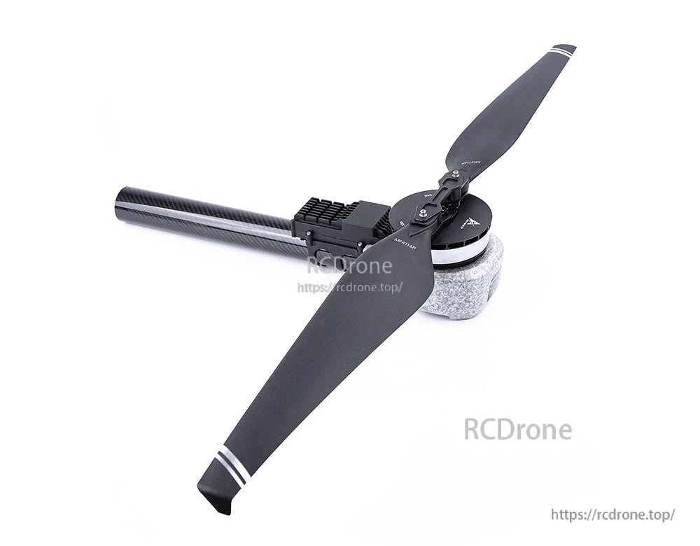 T-Motor drone motor with two-blade folding propeller mounted on a carbon fiber arm