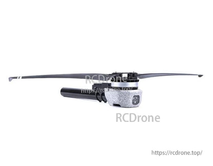 Side view of a T-Motor drone motor with a long two-blade propeller and compact camera mount