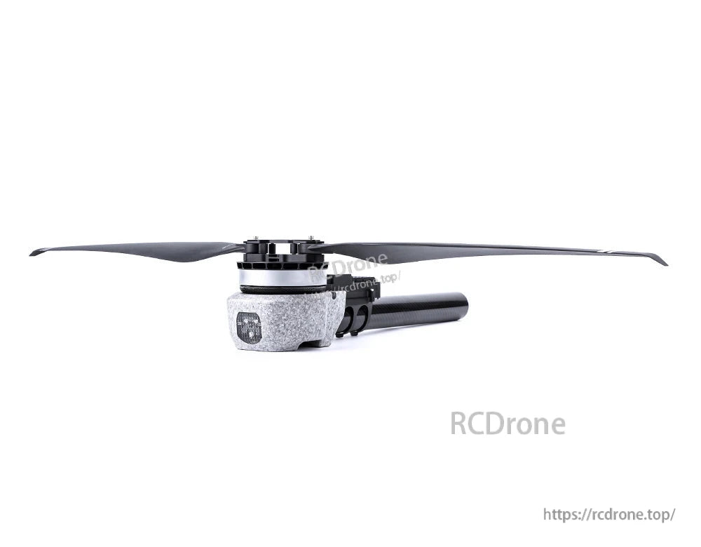 T-Motor drone motor with two-blade propeller mounted on a carbon fiber arm assembly
