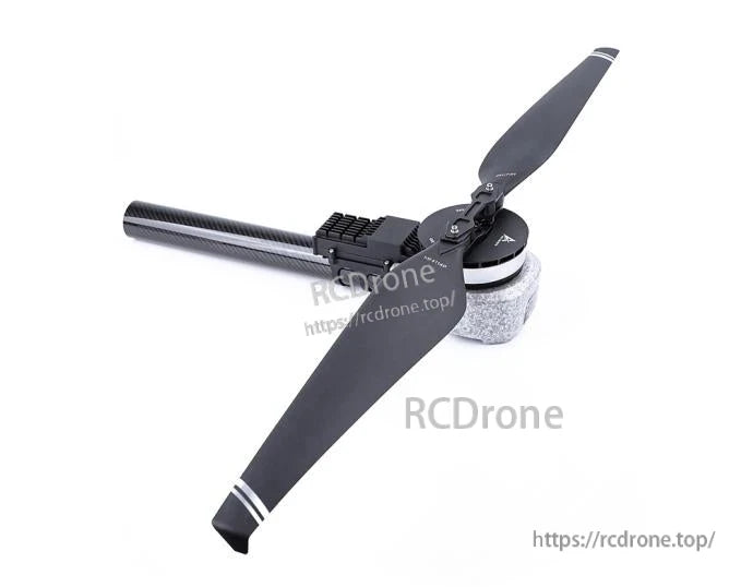 T-Motor brushless drone motor mounted on a carbon-fiber arm with a two-blade propeller
