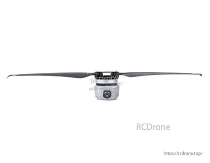 T-Motor brushless drone motor with long two-blade propeller attached, front view on white background