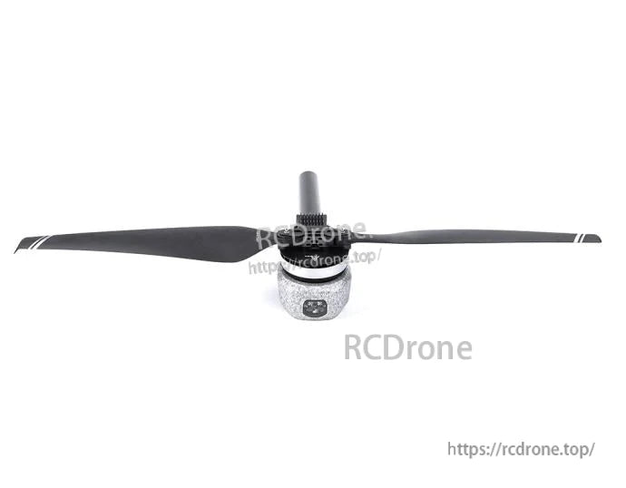 T-Motor brushless drone motor with two-blade propeller attached, shown from the front on a white background