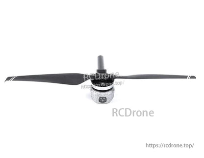 T-Motor brushless drone motor with two-blade propeller attached, shown from the front on a white background
