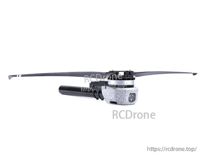 T-Motor drone propeller and motor assembly mounted on a long arm with a compact foam-wrapped housing