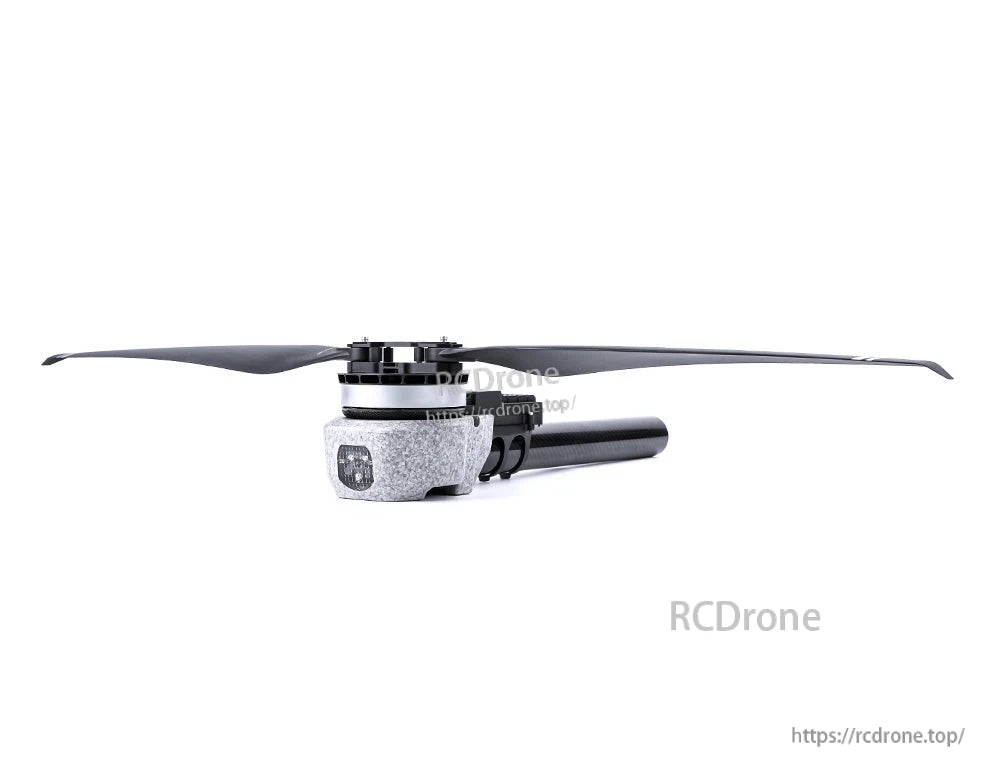 T-Motor drone motor with two-blade propeller mounted on a carbon fiber arm and aluminum bracket