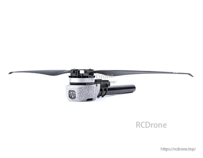 T-Motor drone motor with two-blade propeller mounted on a carbon fiber arm and aluminum bracket