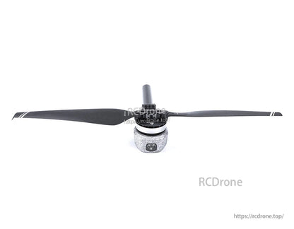 T-Motor brushless drone motor with two-blade propeller attached, front view on white background