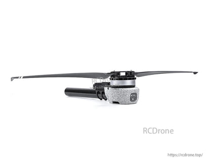 T-Motor drone motor with propeller mounted on a carbon fiber tube arm, side profile on white background