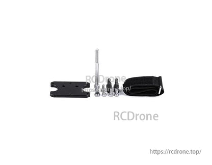 T-Motor hardware kit with black mounting plate, threaded post, screws, and Velcro battery strap