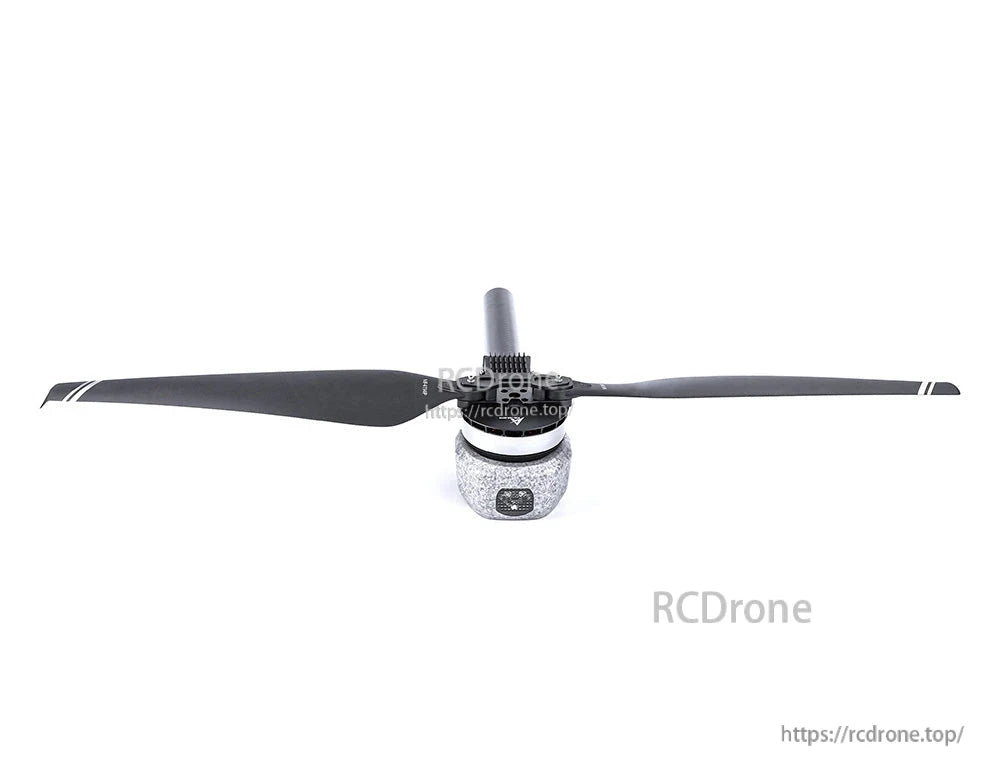 T-Motor brushless drone motor with two-blade propeller mounted, front view on white background