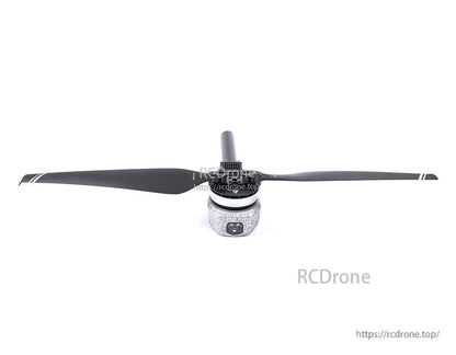 T-Motor brushless drone motor with two-blade propeller mounted, front view on white background