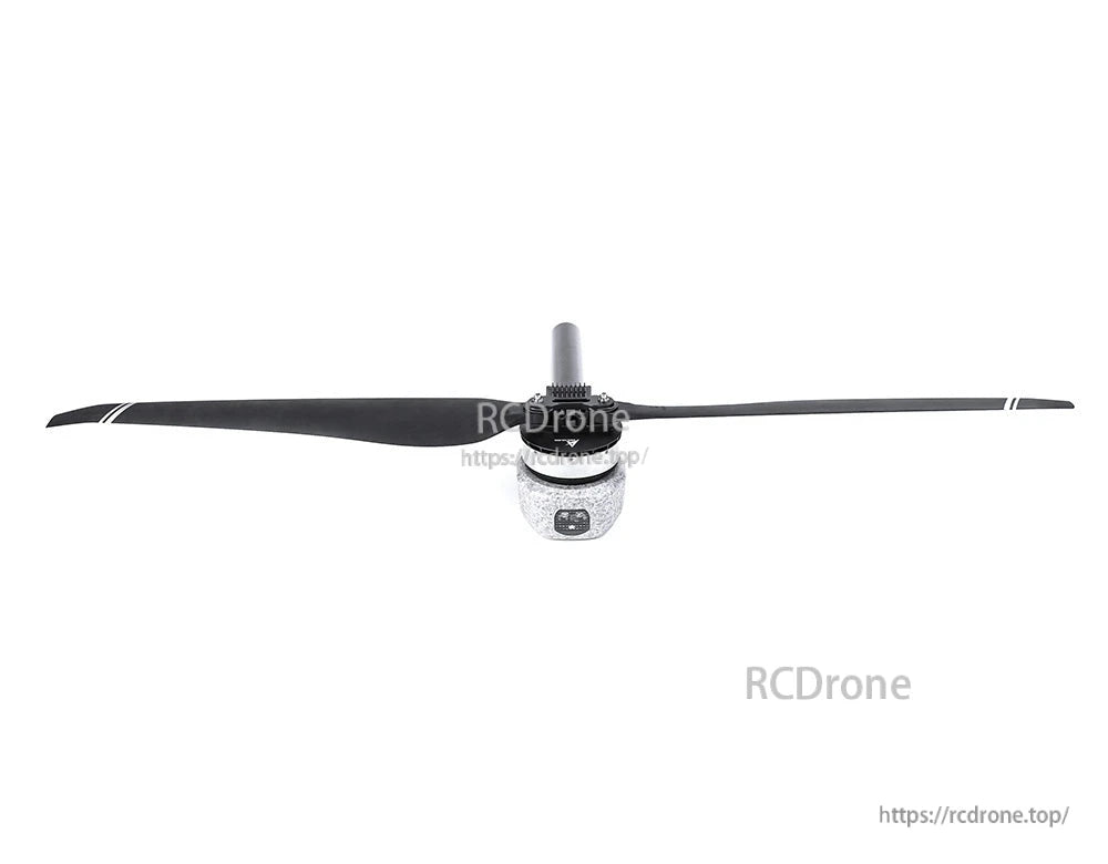 T-Motor propeller and brushless motor assembly with long black two-blade prop and silver hub