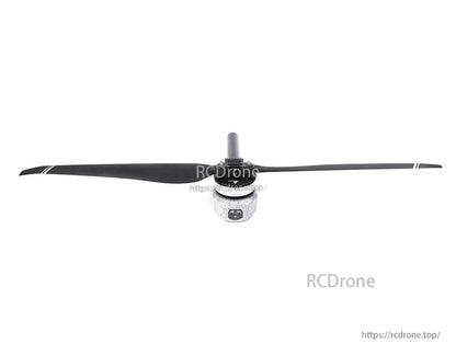 T-Motor propeller and brushless motor assembly with long black two-blade prop and silver hub