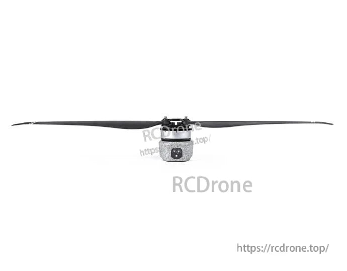 T-Motor brushless drone motor with long two-blade propeller mounted, front view on white background