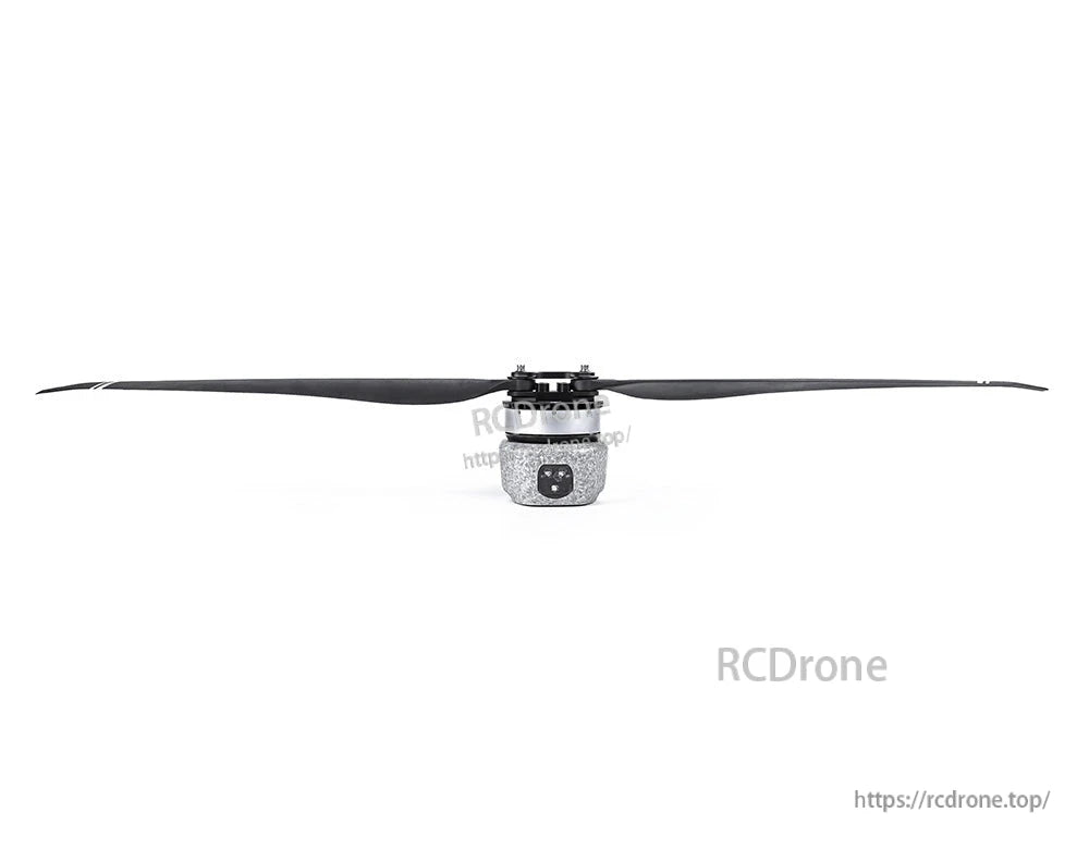 T-Motor brushless drone motor with long black propeller blades mounted on a cylindrical housing