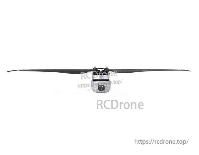 T-Motor drone motor with long two-blade propeller, front view on white background