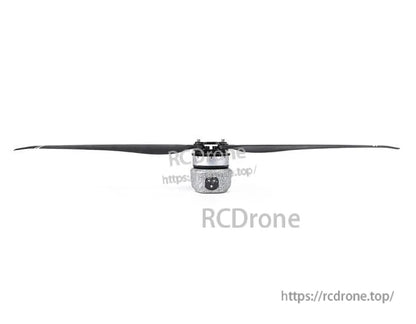 T-Motor drone motor with long two-blade propeller, front view on white background