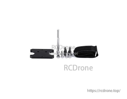 T-Motor mounting hardware kit with black bracket plate, threaded post, assorted bolts and a Velcro strap