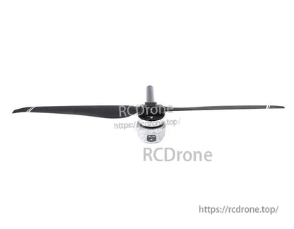 T-Motor black drone propeller with long blades and central mounting hub, front view