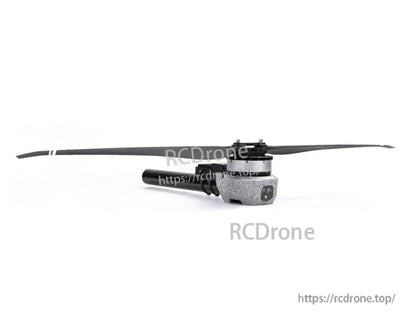 T-Motor brushless drone motor with attached propeller and mounting bracket, side view on white background