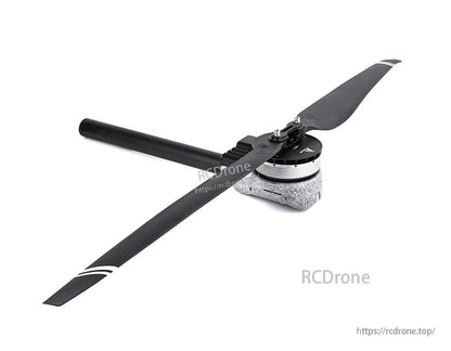 T-Motor two-blade carbon fiber drone propeller with hub mount, black blades with white tip stripes