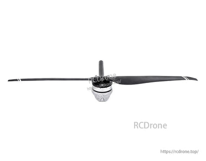 T-Motor black propeller with silver hub and long blades featuring white tip stripes