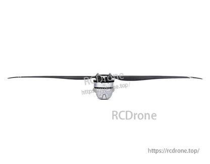 T-Motor RC aircraft propeller with centered hub assembly and long black blades, front view