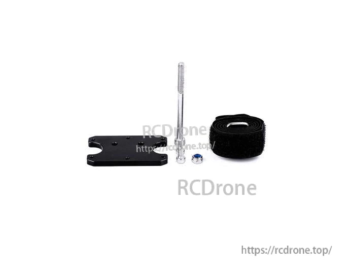 T-Motor mounting bracket kit with black plate, long bolt and nut, plus a roll of hook-and-loop strap