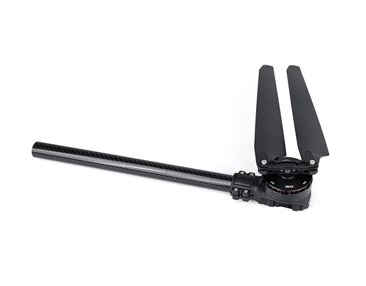 T-Motor foldable drone propeller mounted on a carbon fiber arm with motor base and clamps