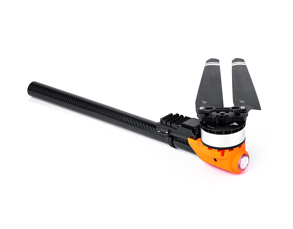 T-Motor drone propulsion unit with carbon fiber tube arm, two-blade propeller, and orange end housing