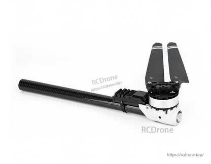T-Motor drone arm assembly with carbon fiber tube, end-mounted motor, and black folding propeller blades