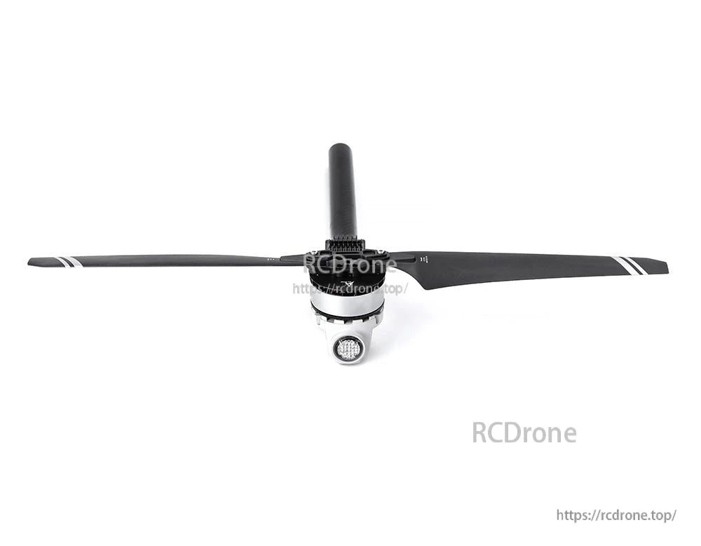 T-Motor drone propeller and motor assembly with black two-blade prop and carbon-fiber boom mount