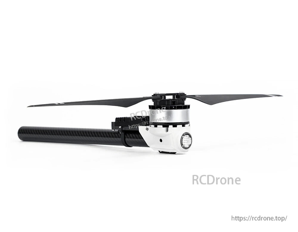 T-Motor brushless drone motor with two-blade propeller mounted on a carbon fiber tube arm