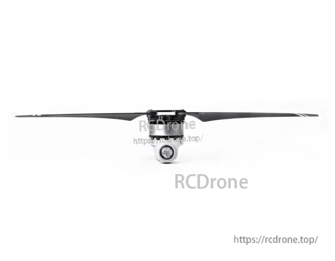 T-Motor, Black two-blade drone propeller with central hub and mounting hardware, side view