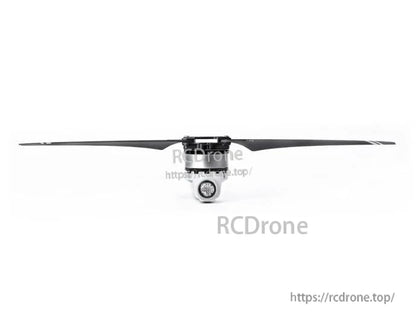 T-Motor, Black two-blade drone propeller with central hub and mounting hardware, side view