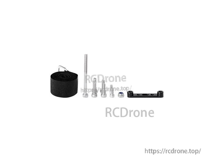 T-Motor hardware kit with black strap roll, assorted screws and standoffs, and a small mounting bracket