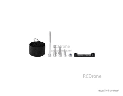 T-Motor mounting hardware set with black strap roll, metal bolts and screws, nut, and small black bracket