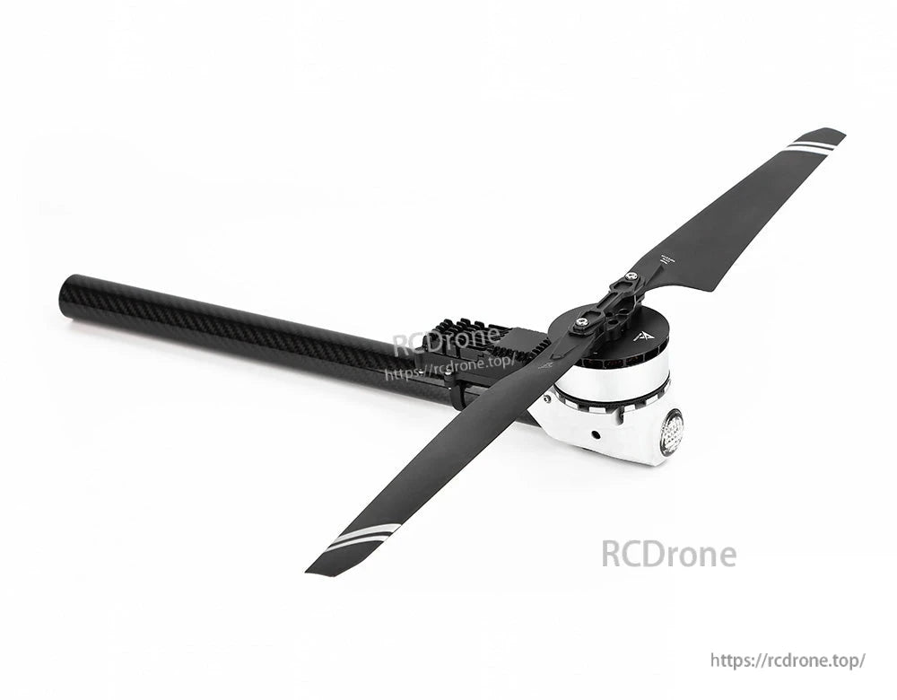 T-Motor drone motor with two-blade propeller mounted on a carbon fiber boom arm
