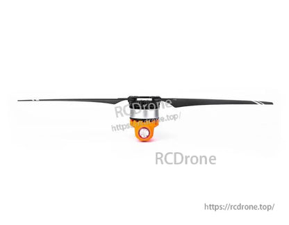 T-Motor drone propeller with long black blades and an orange hub, isolated on a white background