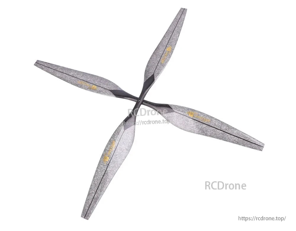T-Motor four-blade drone propeller in gray carbon-fiber style finish with a black central hub