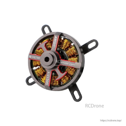 T-Motor brushless outrunner motor with exposed copper windings, KV1500 marking, and four slotted mount tabs