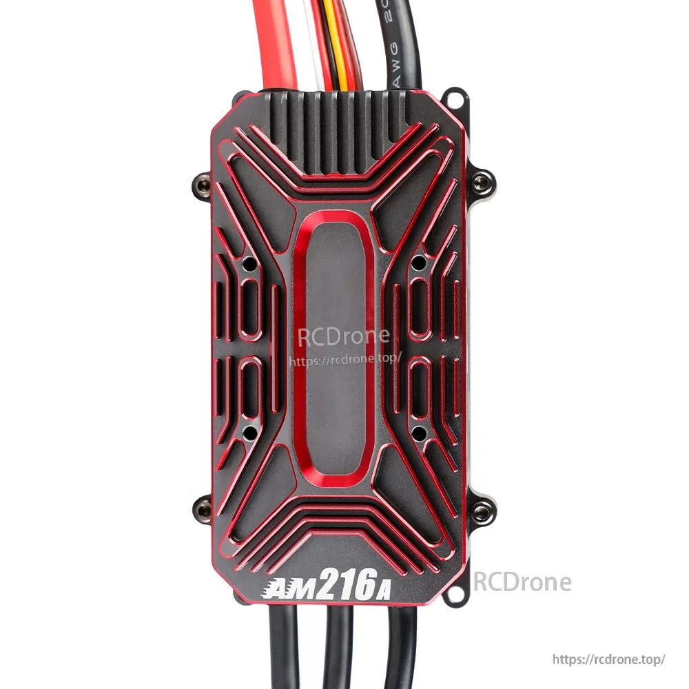 T-Motor AM216A fixed wing ESC with red and black heatsink case and heavy-duty power leads