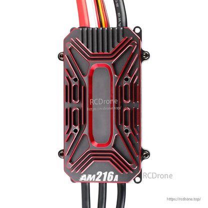 T-Motor AM216A fixed wing ESC with red and black heatsink case and heavy-duty power leads
