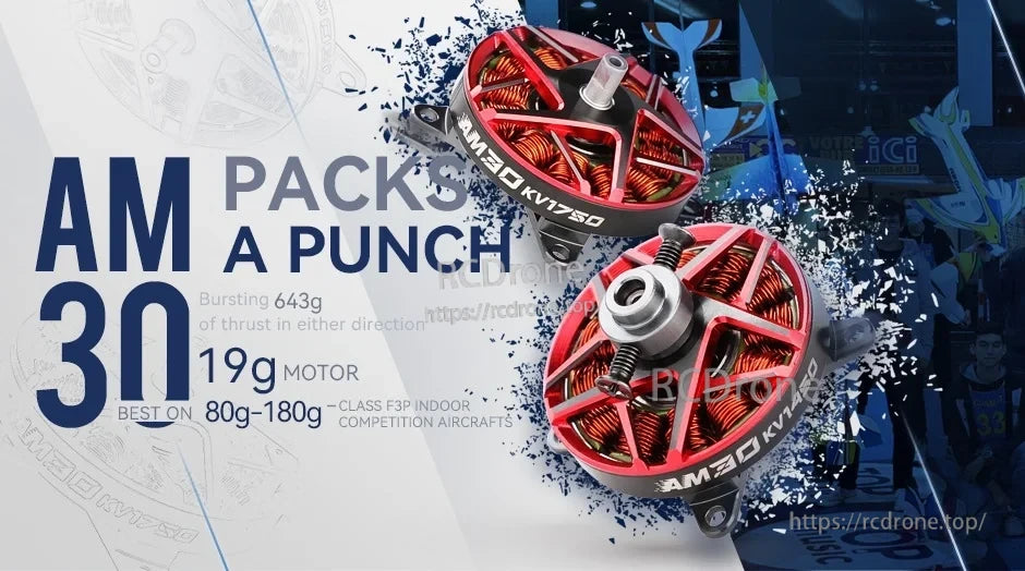 T-Motor AM30 KV1750 red brushless drone motor with open-frame design and copper windings
