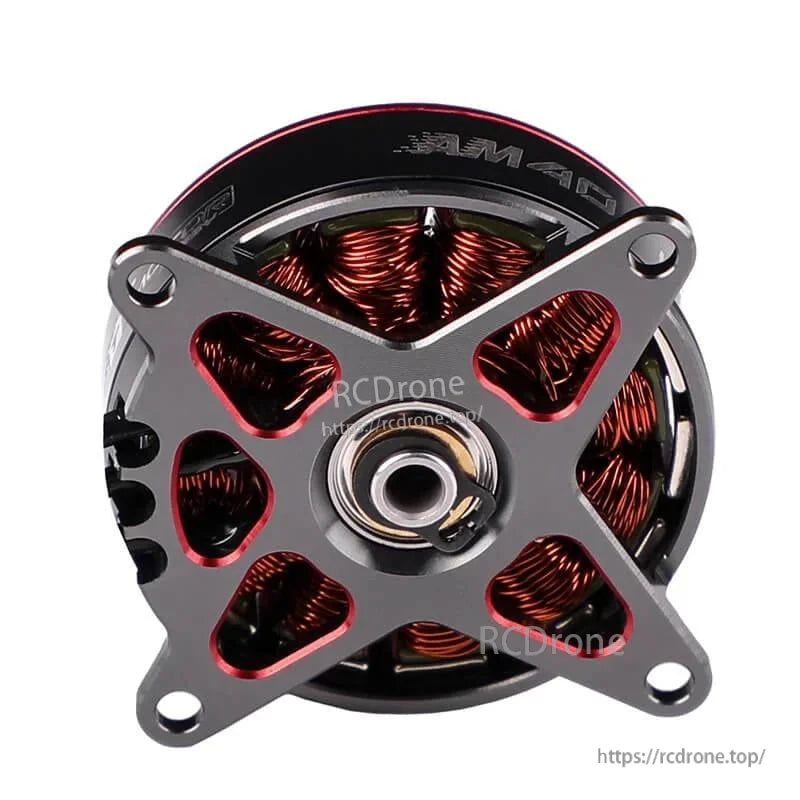 T-Motor brushless drone motor with X-style mounting plate, four bolt holes, and visible copper windings