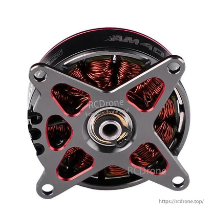 T-Motor brushless drone motor with X-style mounting plate, four bolt holes, and visible copper windings